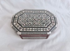 Egyptian Octagonal Mother of Pearl Wood Inlaid Jewelry Box 8.25" X 5.5" 494