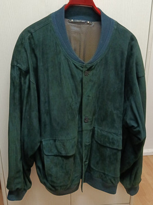   ''MURR'' Herren-WILDLEDERBLOUSON Gr. 58, dunkelgrün mit Strickbündchen - 1980er