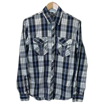 Affliction Black Premium Plaid Shirt Pearl Snap Moto Biker No Tag Fits Mens M