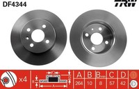 2X Bremsscheibe Hinten TRW DF4344 FÜR Opel