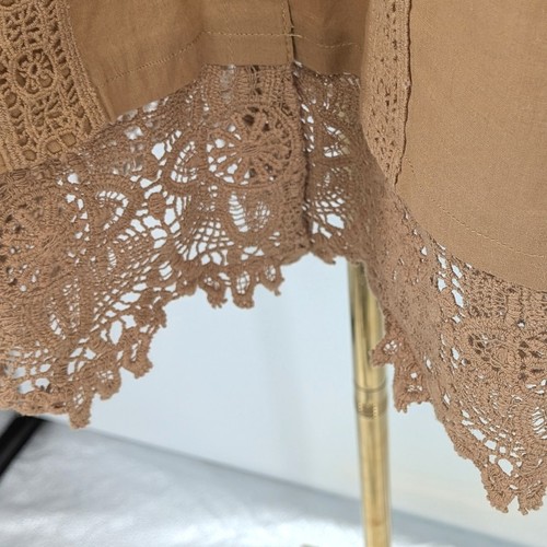 NWT LOGO Lavish Top XL Tan Crochet Lace Boho Peasant Blouse Cotton - Picture 7 of 10