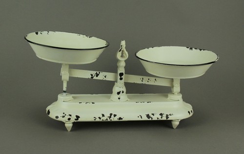 Maceta a escala de equilibrio vintage de metal blanco envejecido para arañazos y abolladuras - Imagen 3 de 5