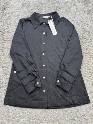 Soft Surroundings Top Women XS Black Thelma Roll Tab Sleeve Button Up Shirt NWT