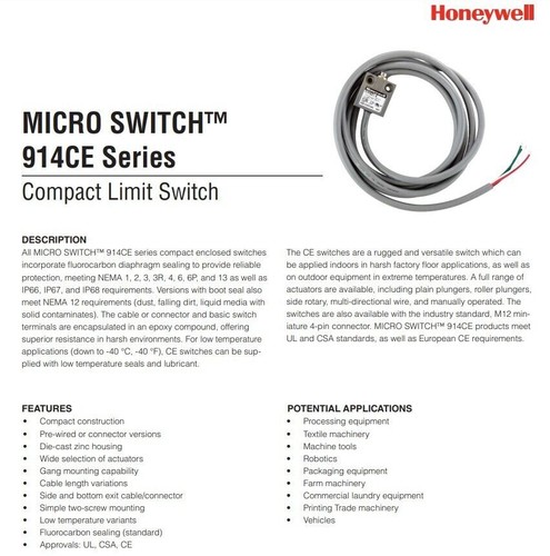 Honeywell 914CE2-9 Mikroschalter SPDT Rollenkolben 9 Fuß Kabel USA kostenlose Steuer - Bild 16 von 19