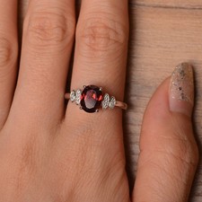 925 Sterling Silver Red Garnet Gemstone Women Minimal Ring US Duty Free