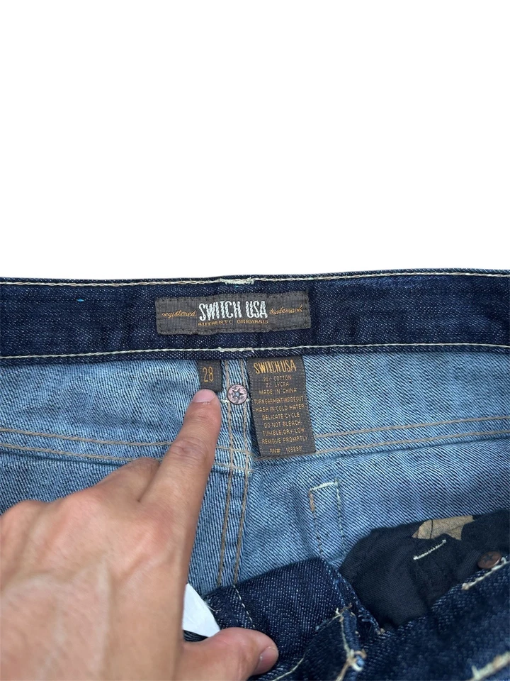 Jeans Juniors Switch EE. UU. Talla 28 Azul Oscuro Lavado Decorativo Costuras Acentos Foto 3 de 4