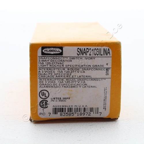 Interruptor basculante de 3 vías iluminado Hubbell Ivory SnapConnect 15A SNAP2103ILINA - Imagen 6 de 6