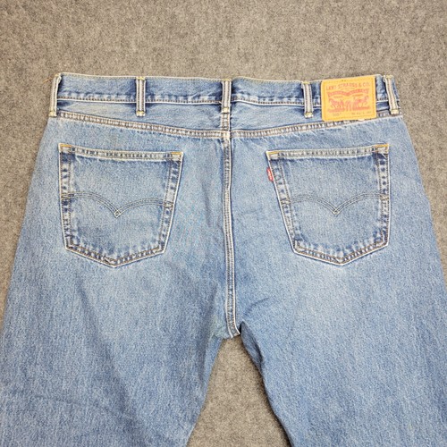 Levis 505 Jeans Mens 42x30 Blue Denim Distressed High Rise Red Tab Straight Leg - Picture 5 of 12