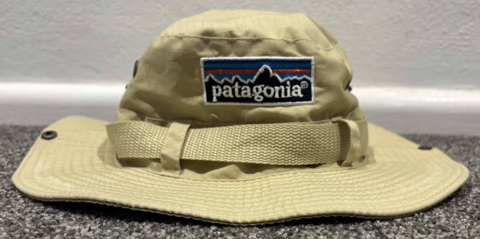 Patagonia Embroidered Brim Sun Hat Tan Vintage Style Rope Cord Adjustable