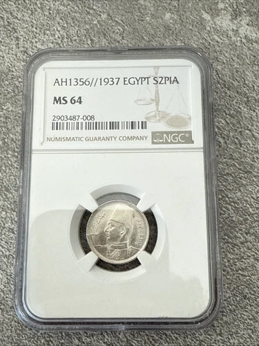 EGYPT 1937 SILVER 2 PIASTRES KING FAROUK NGC MS 64