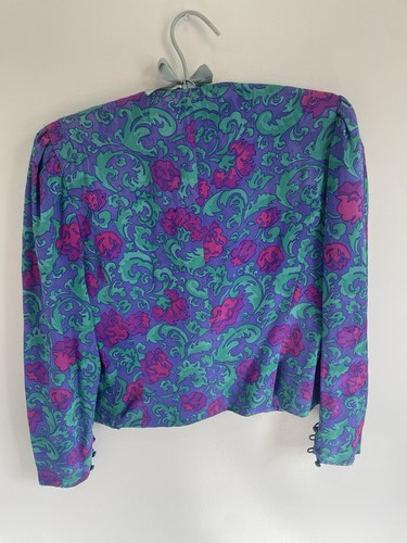 Vintage Adrianna Papell Skirt Suit Set Floral Purple Green Silk Size 8 Gorgeous - Picture 4 of 12