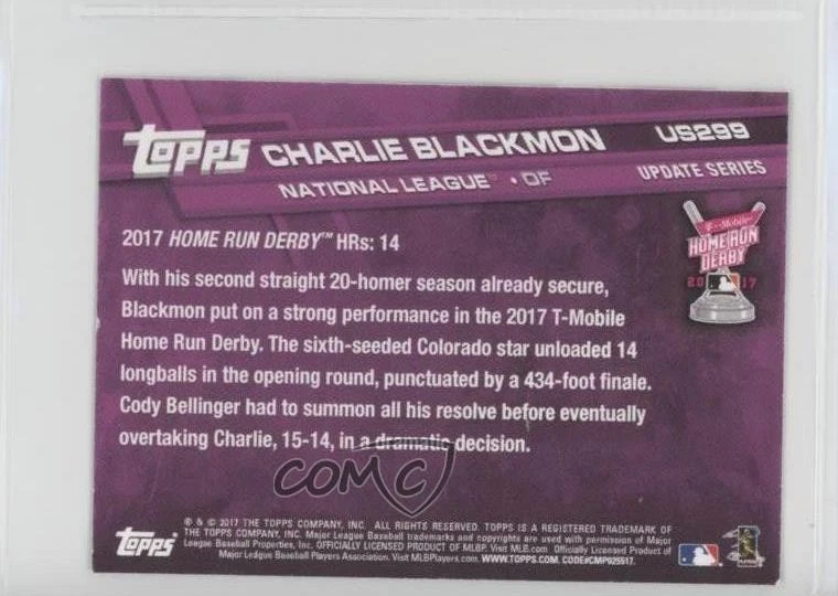 2017 Topps Mini Update Series Charlie Blackmon #US299 - Image 2 of 2