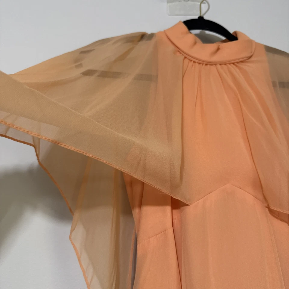 Vestido De Colección Años 60 70 Mujer Vestido Naranja Mod Hippie Hecho a Mano Gasa Boho Formal S * Foto 4 de 4