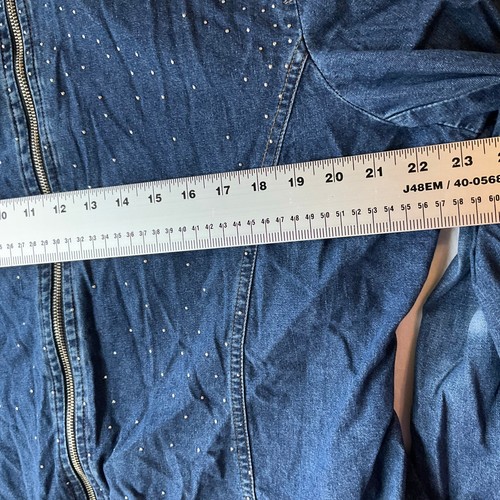 Cathy Daniels Women Long Sleeve Full Zip Rhinestone Denim Jacket size XL, Blue - Picture 3 of 8
