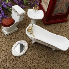 4pcs White  Bathroom Set Furniture /12 Dollhouse Miniature #1