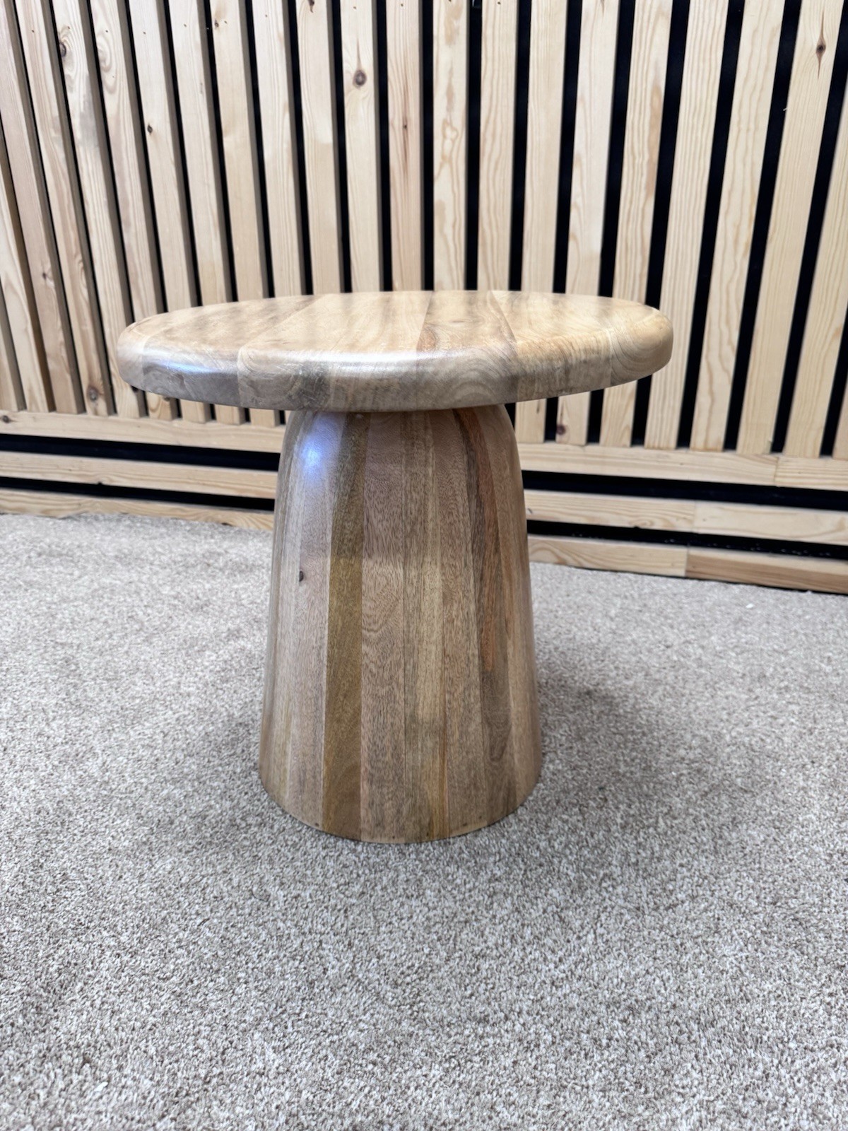 Furniture Village Side Table. Round Mango Wood, Contemporary, Natural RRP £395