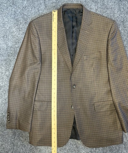 ๐บ๐ฒ Jos A Bank Men's Two Button Wool Silk Sports Coat 42 R Brown Black Check - Picture 13 of 17
