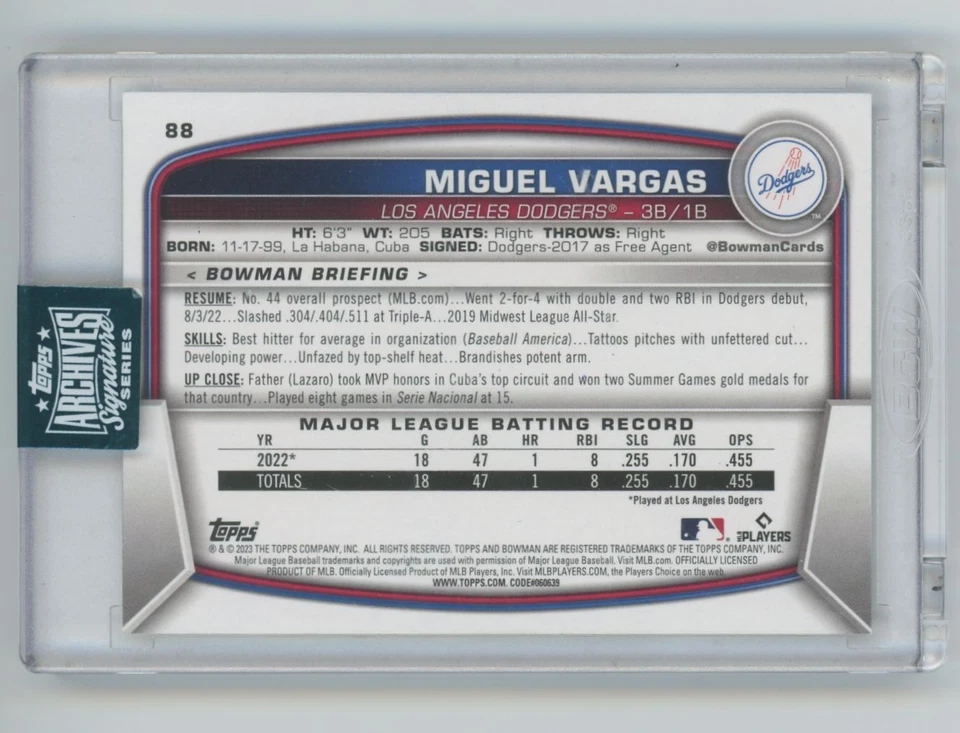 2023 Topps Archives Signature Series Miguel Vargas RC Auto /99 #88 - Image 2 of 2