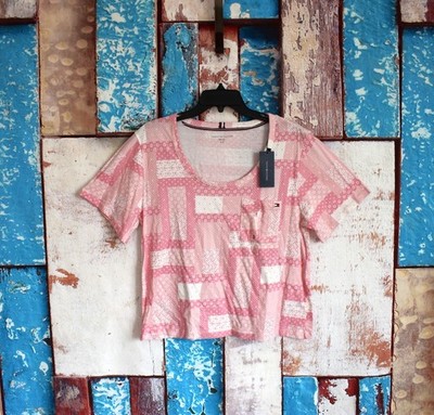Women's Tommy Hilfiger T-Shirt Tee U-Neck Short Sleeve MEDIUM Rosebud Floral NEW