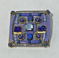 AYALA BAR SIGNED LAVENDER PURPLE GLASS BEADED RHINESTONE UNIQUE PIN BROOCH