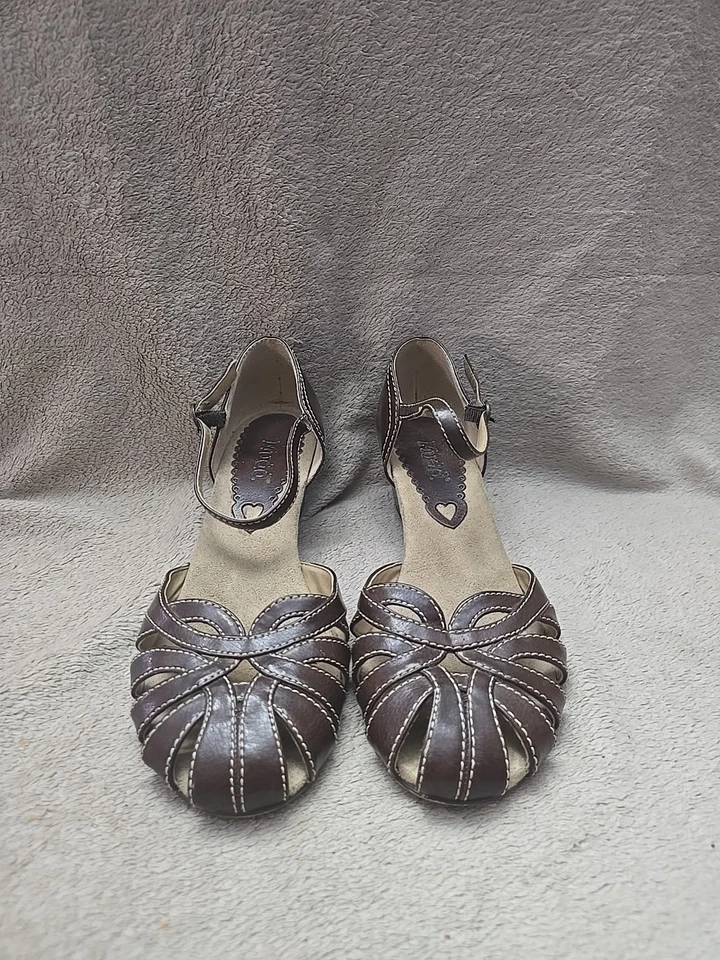 Mudd Dellie Vintage 90s Wedges Womans Size 8 Brown Strappy Sandles Y2K - Image 2 of 4
