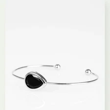 Sleek Silver Tone Black Teardrop Minimalist Bracelet