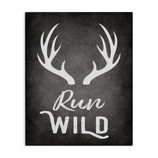 Run Wild Antlers Canvas Wall Art Print Rustic Deer Nature Lodge Decor Artwork