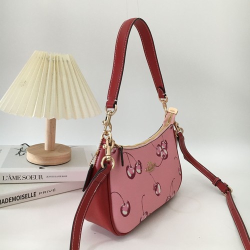 COACH CR290 Teri 2 Way Shoulder Bag Canvas Leather Cherry Pink Outlet - Picture 3 of 6