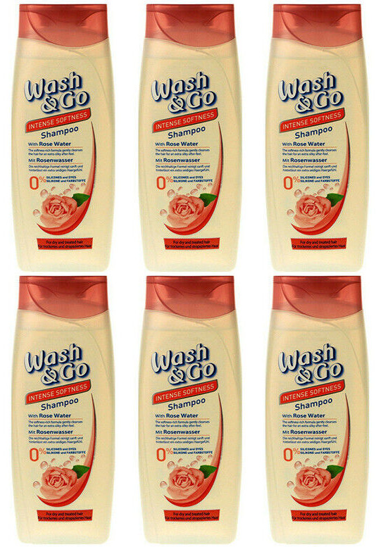6x Wash & Go Intense Softness Shampoo mit Rosenwasser ,200ml NEU