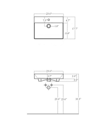 SINK WS Bath Collections 23-5/8” Bathroom Sink Rectangular Ceramic 60.00 WG - Picture 8 of 11