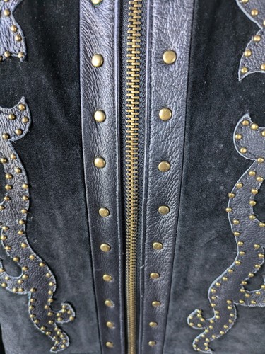 Linea By Louis Dell'Olio Sz XL Black Suede Leather Jacket Rivet Appliques - Picture 5 of 12