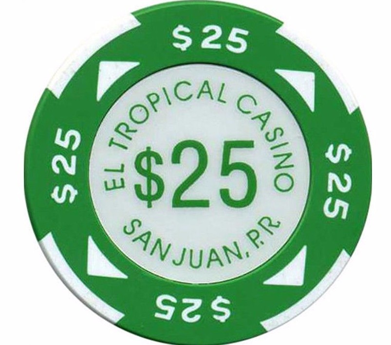 $25 EL TROPICAL Casino GREEN WHITE Chip CONDADO SAN JUAN