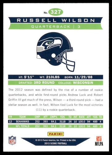 Russell Wilson 2013 Score #327 Seattle Seahawks - Bild 2 von 2
