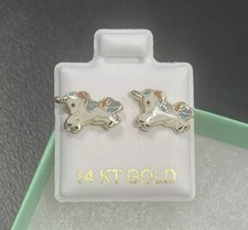14K Solid Yellow Gold Unicorn Stud Earrings With Safety Backing