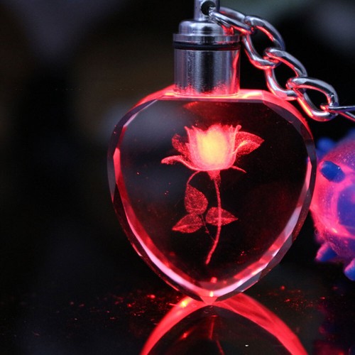 Car Accessories Crystal Rose Love Heart Red LED Light Car Keychain Keyring Parts - Bild 2 von 11