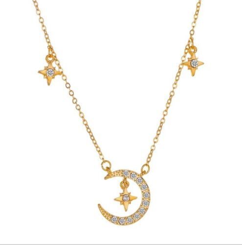 Fashion Women Moon Star Chain Crystal Rhinestone Pendant Necklace Jewelry Gift - Picture 3 of 5