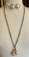 Vintage Coventry Dangle Drop Double Pearl Necklace Monet Pearl Clip Earrings Set