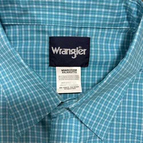 Wrangler Camicia Uomo XXL Turchese Plaid Manica Lunga Perla Snap Lavoro Western - Foto 3 di 4