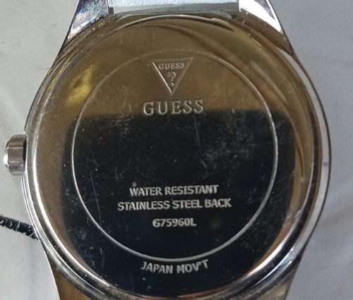 Women Guess Watch G75960l White Leather Band Silver Case Swarovski Crystal Bezel - Picture 7 of 11