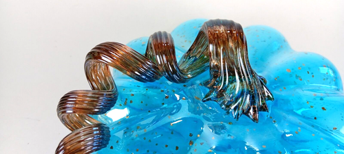 Mundgeblasener Glas Kürbis blau mit Gold Glitzer 7" Breite x 4,5" Höhe Herbst Erntedank Dekor - Bild 3 von 16