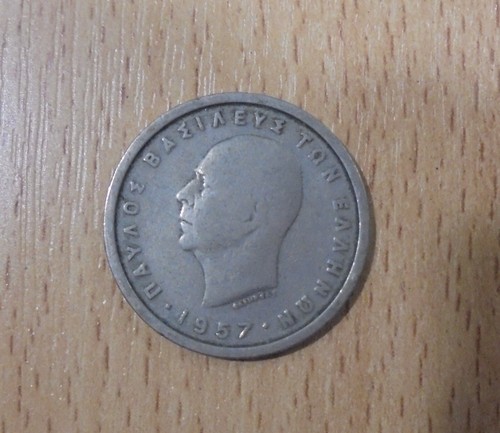 2 DRACHMAS 1957 VTG SILVER COIN FROM GREEK KINGDOM KING PAUL - Picture 4 of 9