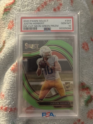 2020 Select Justin Herbert Field Level Neon Green Prizm Die-Cut RC #344 PSA 10