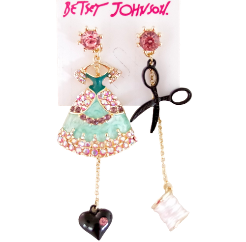 3,25" Betsey Johnson asymmetrische Kleid Faden Schere Näherin Ohrhänger