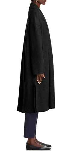 Nuevo con etiquetas Abrigo ligero de lana hervida cuello alto Eileen Fisher fácil ajuste negro L 428 - Imagen 5 de 7
