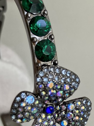 Betsey Johnson Flower Hinged Cuff Bangle Bracelet Rhinestone Multicolor Jewelry - Picture 13 of 17