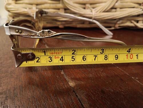 Vintage Original Cats Eye Glasses Rinestones Glass Case Clean Cloth 50' 60' 70' - Picture 13 of 16