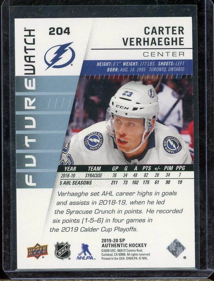 2019-20 SP Authentic Future Watch #204 Carter Verhaeghe RC 727/999 - Image 2 of 2