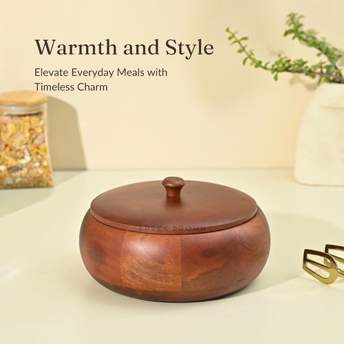 Handcrafted Premium Mahogany Finish Roti Casserole for Kitchen Round Hot Pot - Picture 5 of 6