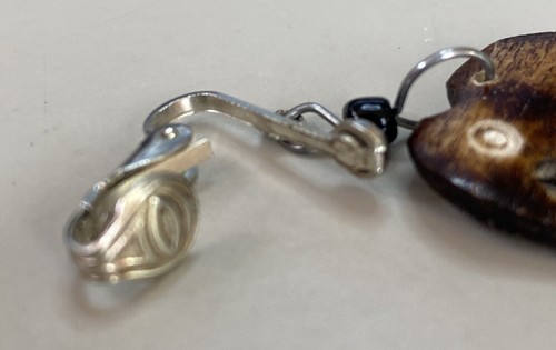 Clip On Earring Wood Elephant with Big Eye Dangle Earrings Silver Ton Black Bead - Picture 8 of 9