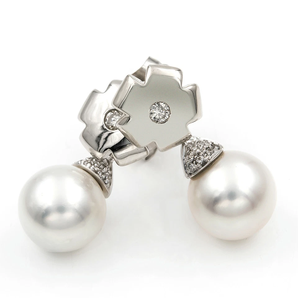 Castellano Jewels Pendientes Mujer con Diamantes y Perlas Blancas en Oro de Ley - Imagen 3 de 4